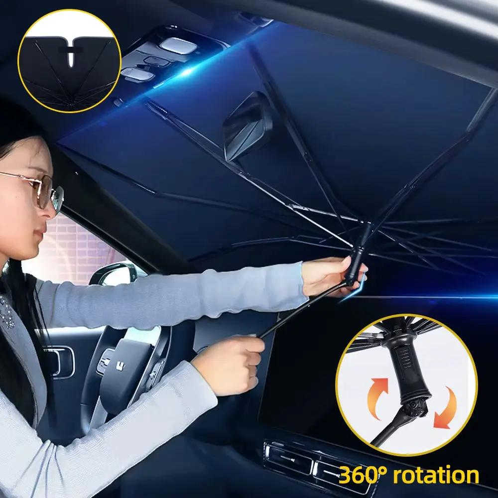 SunShield 360 – Rotatable Umbrella-Style Car Windshield Sunshade with UV & Heat Protection
