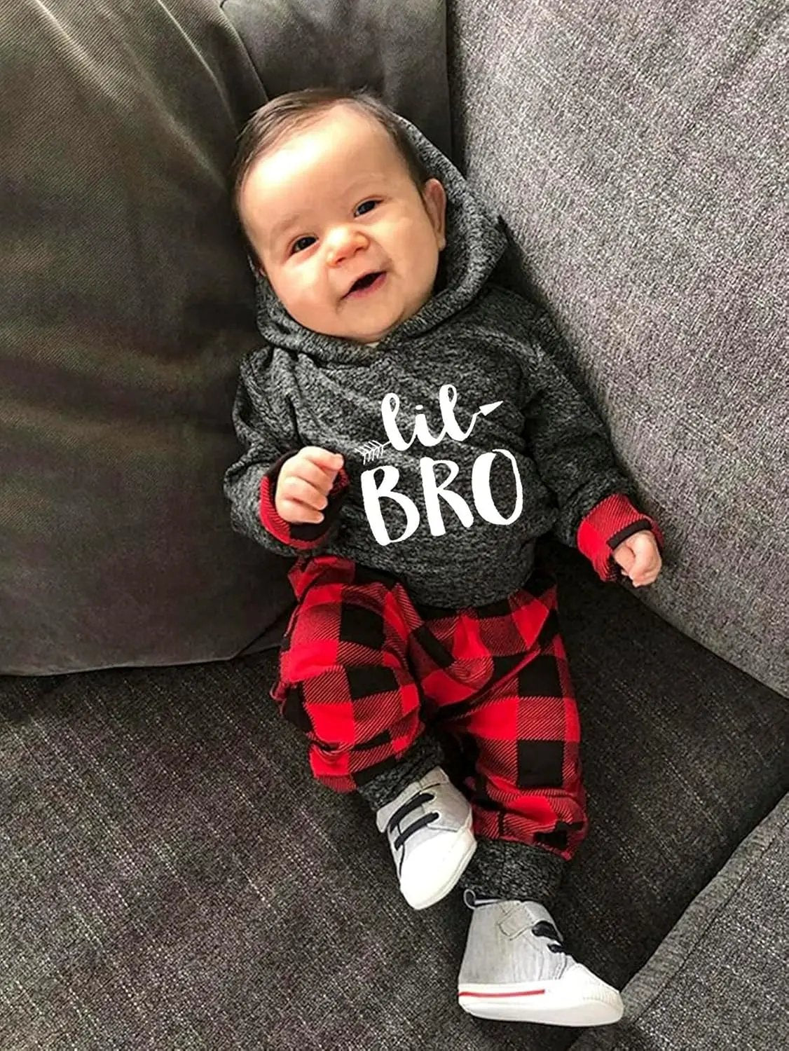 Newborn Baby Boy Clothes Plaid Letter Print Long Sleeve Hoodies + Long Pants 2PCS Fall Winter Outfits Set