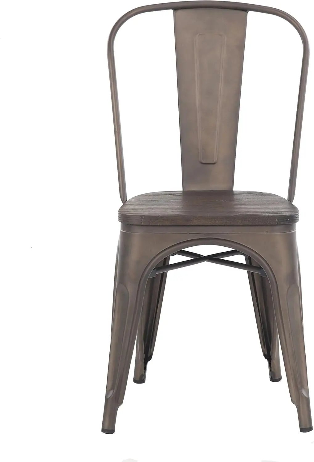 Metal Dining Chairs, Indoor/Outdoor and Stackable, Set of 4 (Bronze with Wooden Seat)