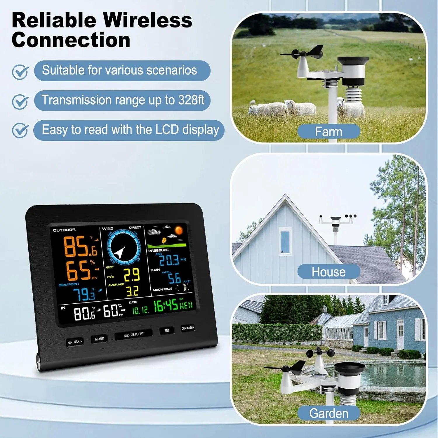 SmartWeather Pro™ – WiFi Wireless Indoor & Outdoor Weather Station with Rain, Wind & Temp Monitoring