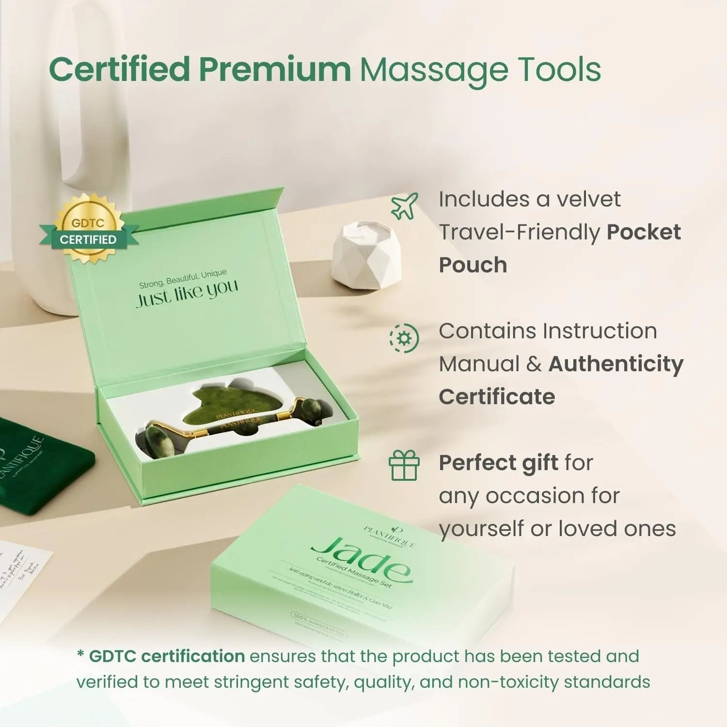 Jade Roller for Face and Gua Sha Facial Tools - Includes Real Jade Roller and Gua Sha Set - Certified Face Roller and Guasha for Your Skin Care Routine