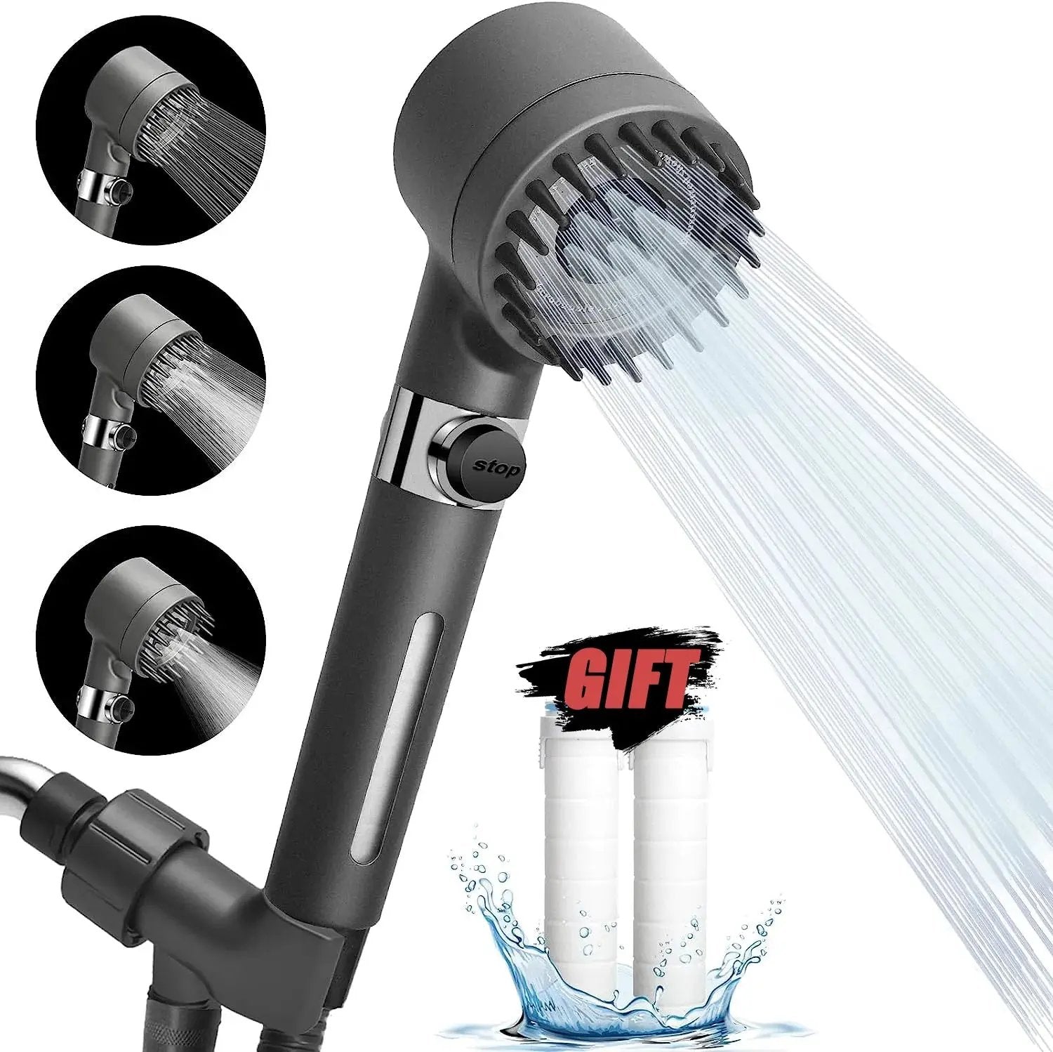 PureFlow High-Pressure Shower Head – 3-Mode Adjustable Spray with Massage Brush Filter for Ultimate Bathroom Relaxation