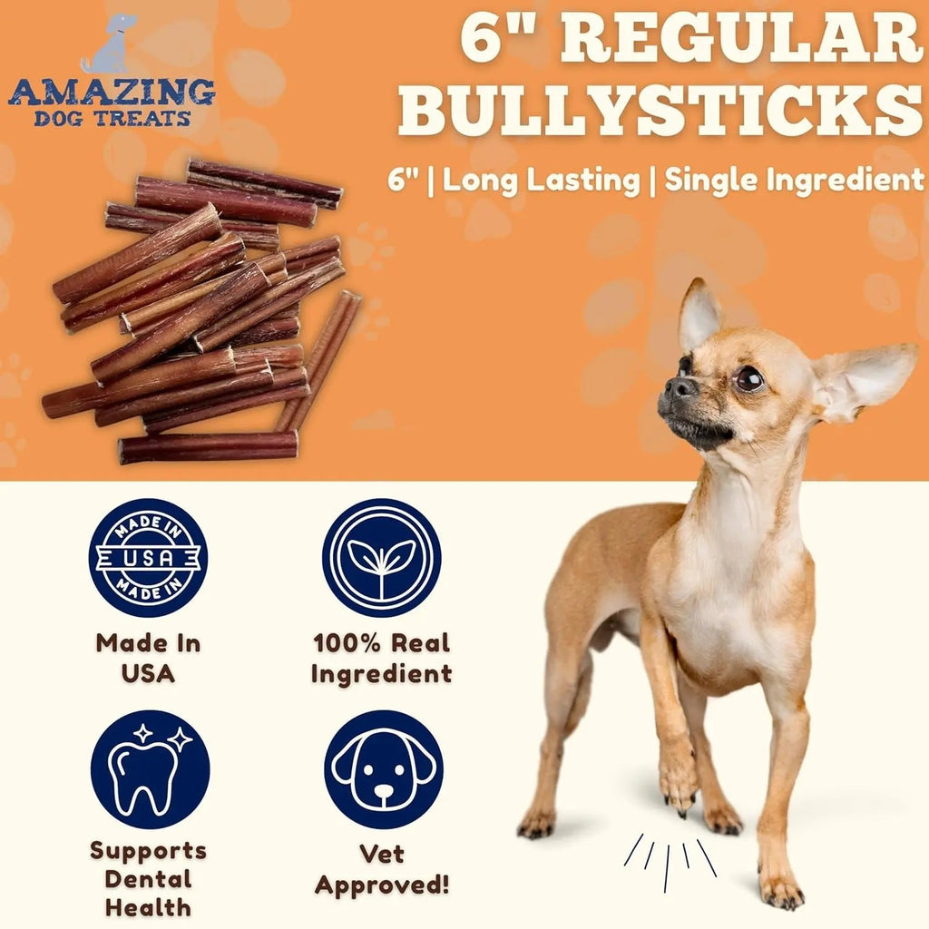 Bully Sticks 6 & 7 Inch Regular Size - Premium Bully Stick Dog Chews - Long Lasting Bully Sticks for Dogs - Best Bully Stick Dog Bone - No Hide Dog Chews