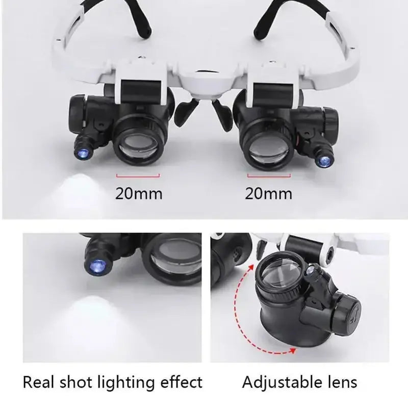 2XLED Watch Jeweler Repair Magnifier Head-Mounted Headband Adjustable