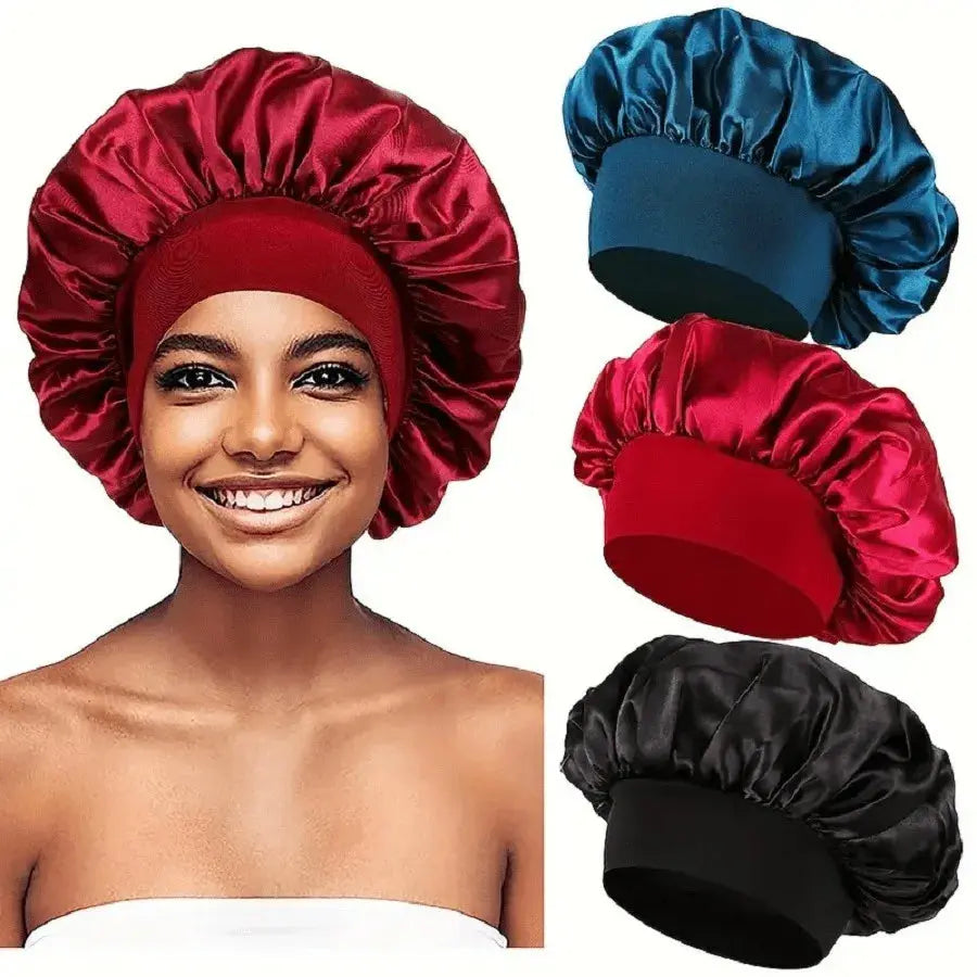 1PC Women's Satin Solid Bonnets Wide-brimmed Night Sleeping Bathing