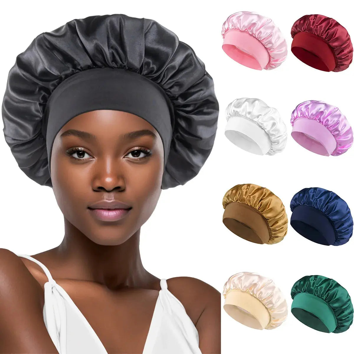 1PC Women's Satin Solid Bonnets Wide-brimmed Night Sleeping Bathing