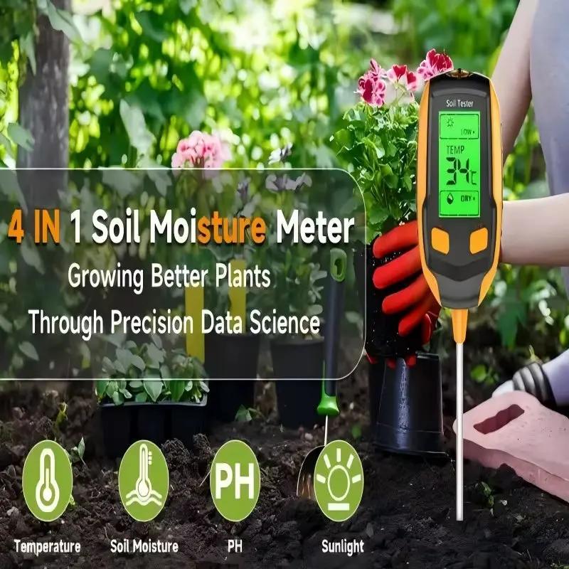 SmartGrow 4-in-1 Digital Soil Meter – Moisture, pH, Temperature & Sunlight Intensity for Perfect Plant Care