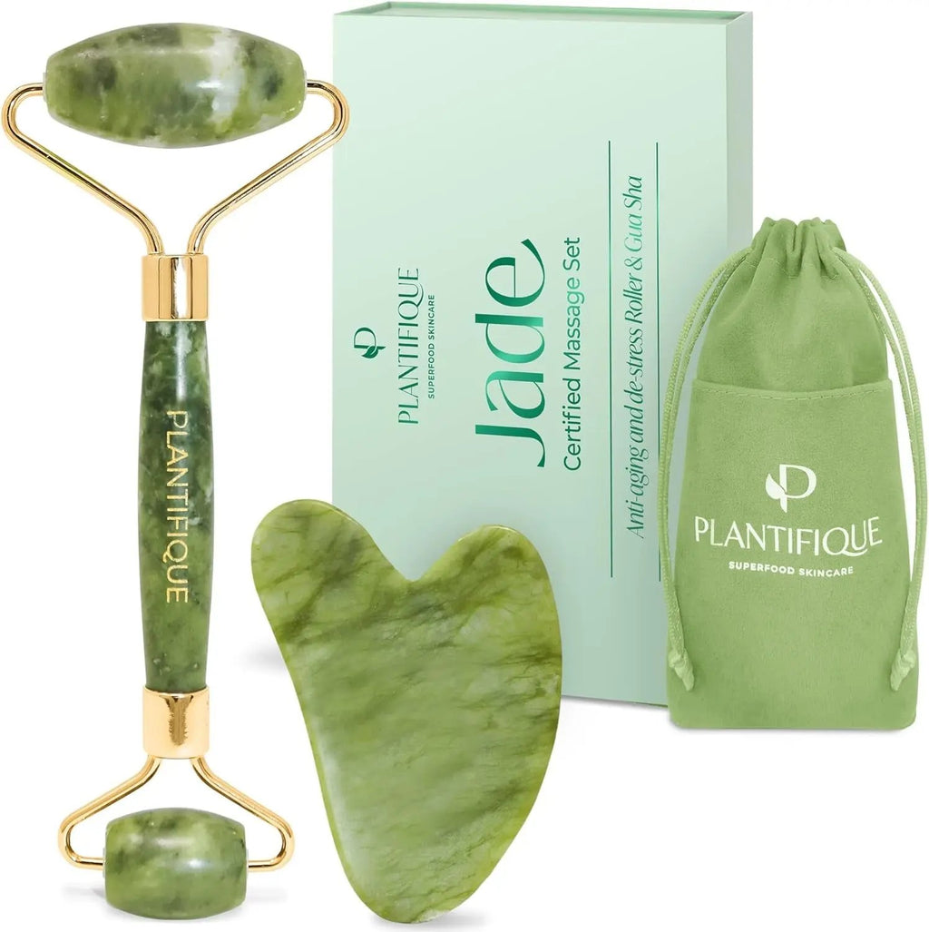 Jade Roller for Face and Gua Sha Facial Tools - Includes Real Jade Roller and Gua Sha Set - Certified Face Roller and Guasha for Your Skin Care Routine