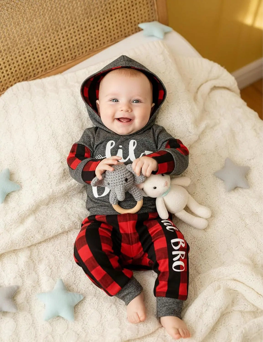 Newborn Baby Boy Clothes Plaid Letter Print Long Sleeve Hoodies + Long Pants 2PCS Fall Winter Outfits Set
