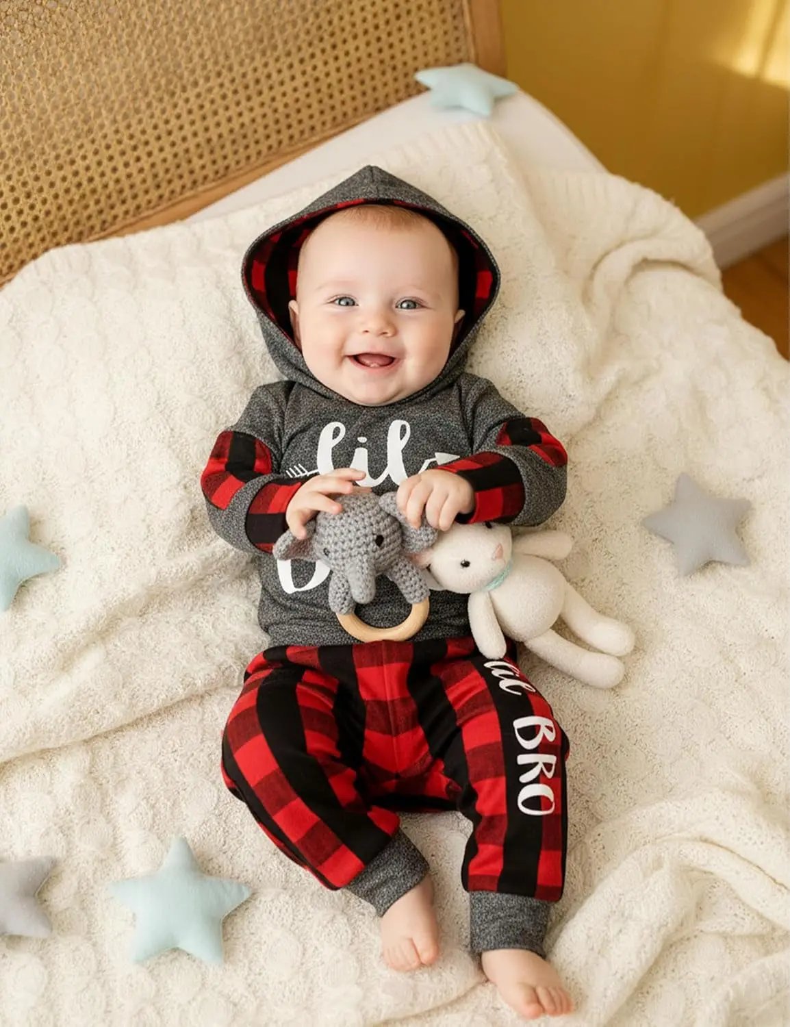 Newborn Baby Boy Clothes Plaid Letter Print Long Sleeve Hoodies + Long Pants 2PCS Fall Winter Outfits Set