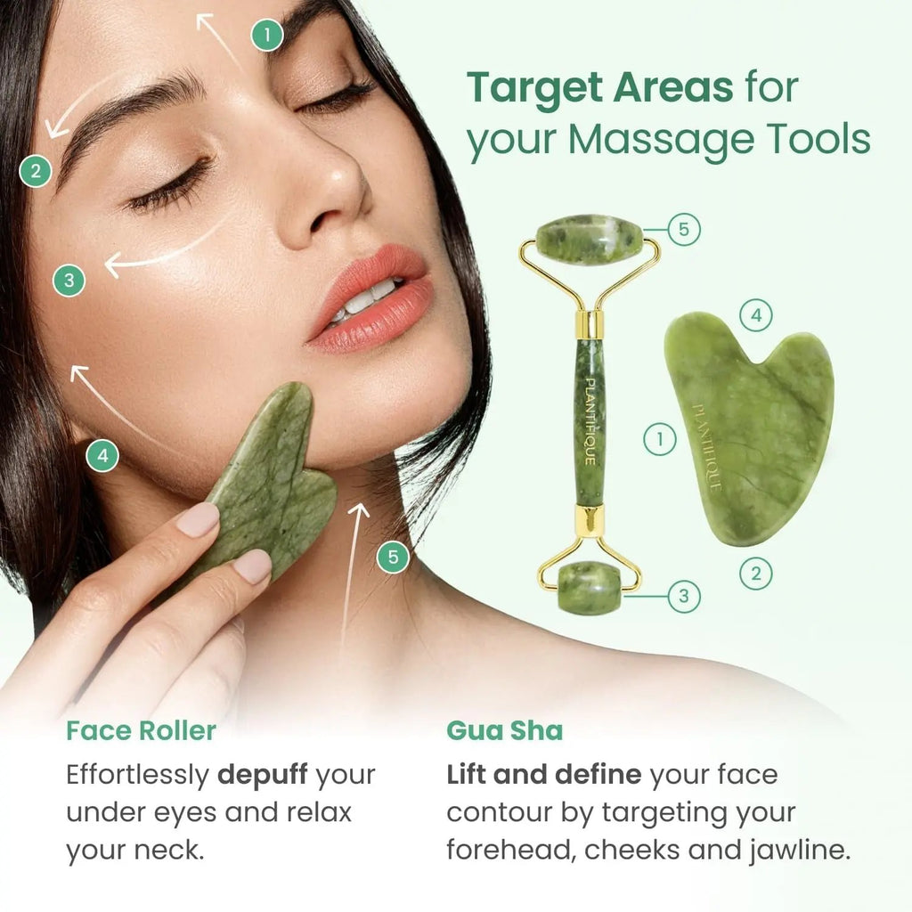 Jade Roller for Face and Gua Sha Facial Tools - Includes Real Jade Roller and Gua Sha Set - Certified Face Roller and Guasha for Your Skin Care Routine
